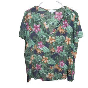 Counterparts Blouse Women's Large Floral V-Neck Short Sleeve Casual Vacation Top